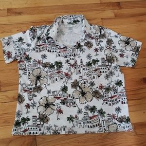 Cathy Daniels Funky Design Floral Polo Shirt NWOT